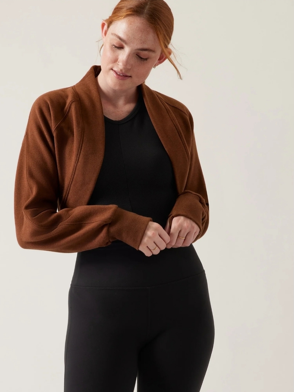 Athleta Retroplush Wrap Cropped Shrug S Ancient Mahogany Brown Bolero Cardigan
